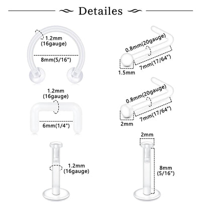 Clear Nose Rings & Studs - Plastic Piercing Retainers for Work, Sports & Healing