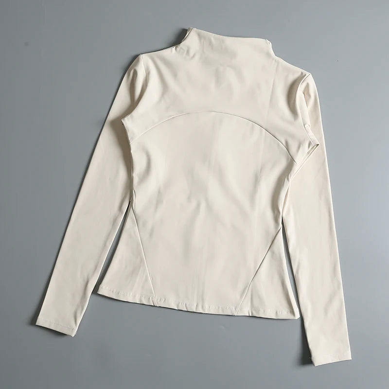 New Yoga Wear Ladies Coat – High Elastic Loose Fitness Top, Long Sleeve Stand-Up Collar for Exercise