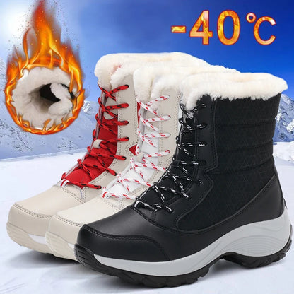Women's Winter Snow Boots – Plush Lined Platform Flat Casual Shoes for Warmth and Comfort