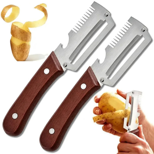 3-in-1 Multifunctional Stainless Steel Peeler – Vegetable & Fruit Slicer Tool with Bottle Opener, Durable Kitchen Gadget