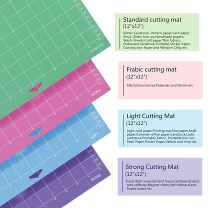 12x12 Cutting Mat for Cricut – Standard, Light, Strong & FabricGrip for Explore Air, Air 2, One
