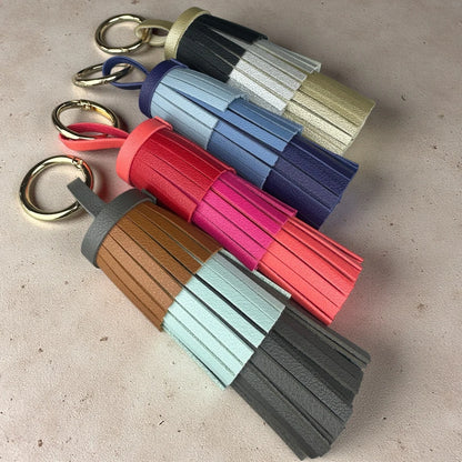 Bohemian Leather Tassel Charm - Thick Fringe Bag Accessory with Large Metal Ring