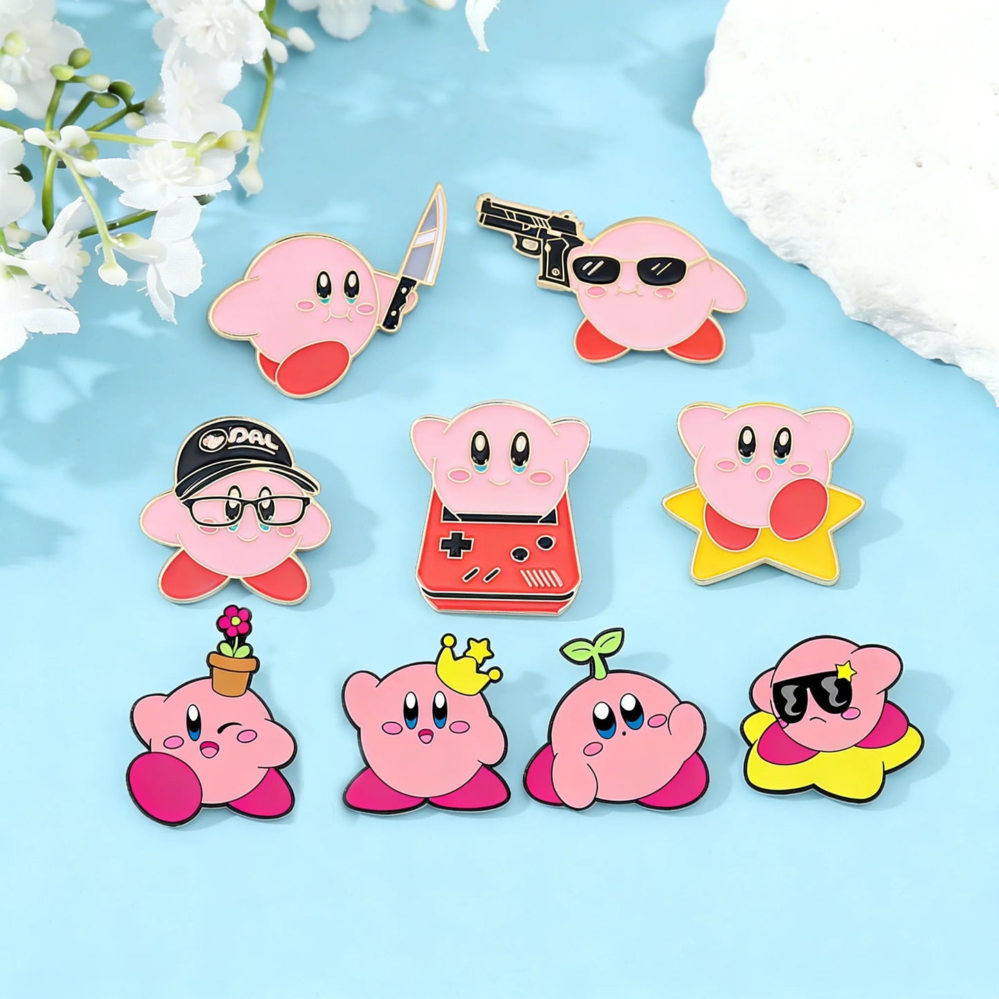 Kirby Pink Enamel Pins - Cute Anime Game Character Metal Brooch Badge Set for Friends & Collectors