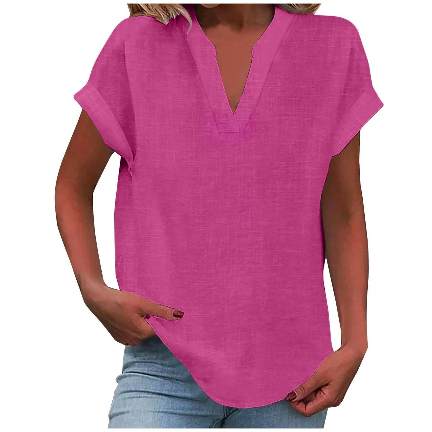 Women’s Summer Cotton Linen V-Neck Button Down Shirt 2025 – Breathable Solid Color Casual Office Blouse