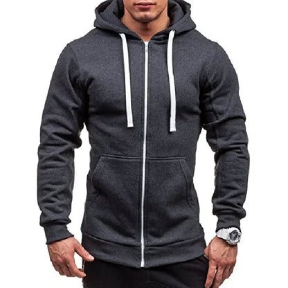 Men’s Casual Zip Hoodie – Solid Color Hooded Sweatshirt Jacket Cardigan for Spring & Autumn