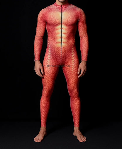 Men's Cyberpunk Muscle Bodysuit - Sci-Fi Printed Cosplay Zentai Costume for Carnival, Stage & Performance Events