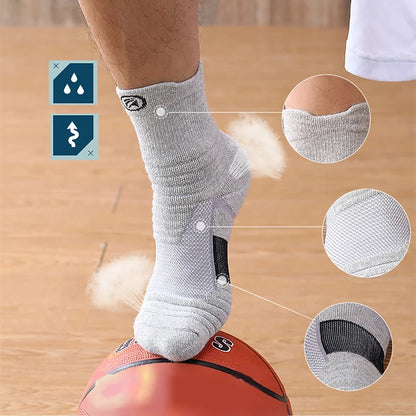 1/3 Pairs Men’s Compression Socks – Breathable Sports, Basketball, Cycling, and Running High Elastic Towel Tube Socks