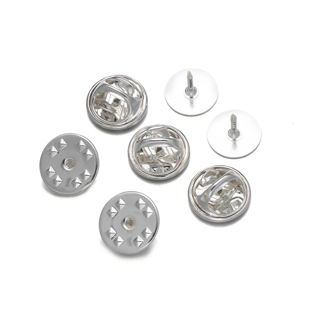50-Set Brooch Pin Holders – Tie, Hat & Badge Backings with Flat Base & Butterfly Clasp for DIY Jewelry Findings