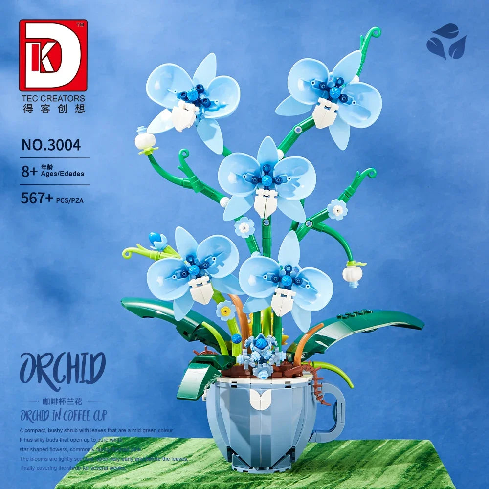 MOC Building Blocks Orchid Flower Bouquet – DIY Bonsai Plant Model for Home Decor & Kids Gift
