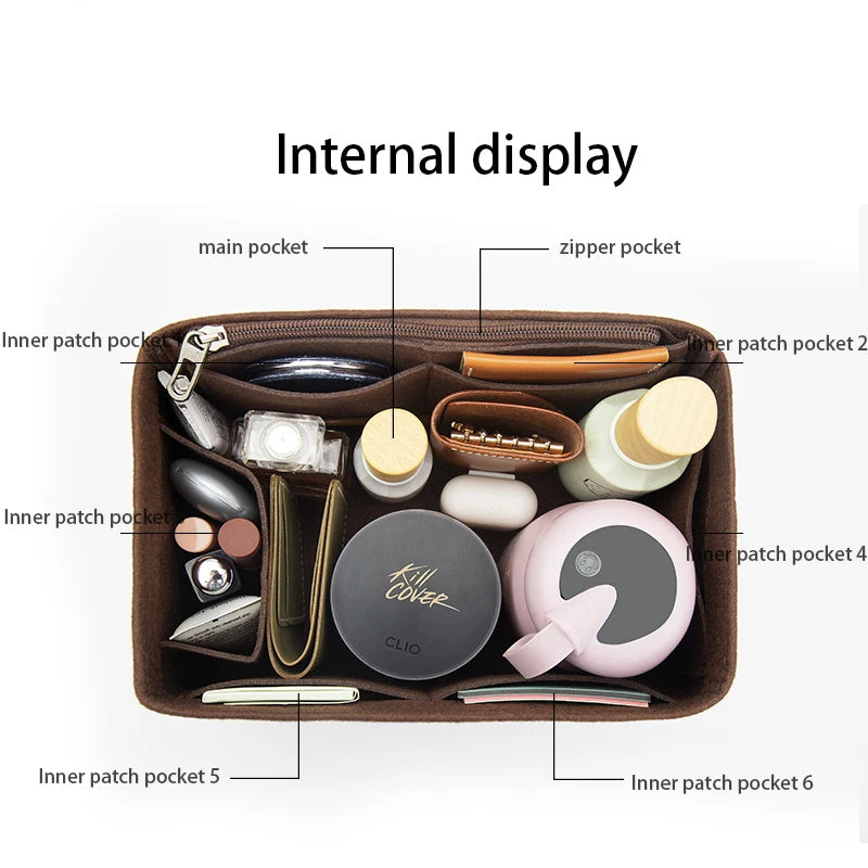WUTA Felt Insert Bag Organizer — Inner Liner for LV Speedy 20/25/30/35 Handbags, Makeup & Travel Purse Storage