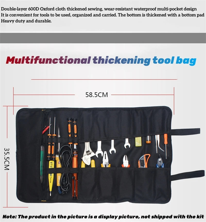 22-Pocket Oxford Canvas Folding Wrench Roll – Waterproof Tool Storage Organizer with Hand Roller