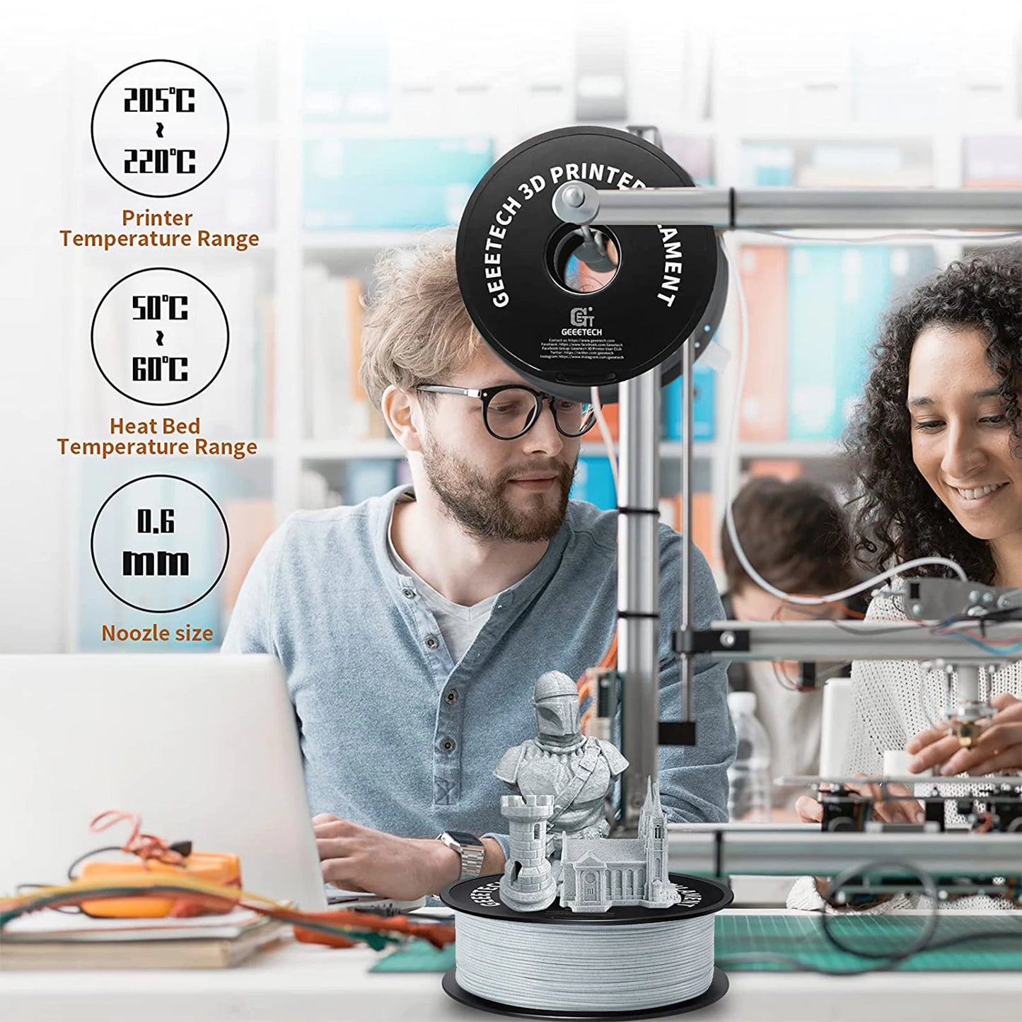 Geeetech Like Marble PLA 3D Printer Filament 1kg 1.75mm — Tangle-Free 3D Printing Wire with Vacuum Packaging