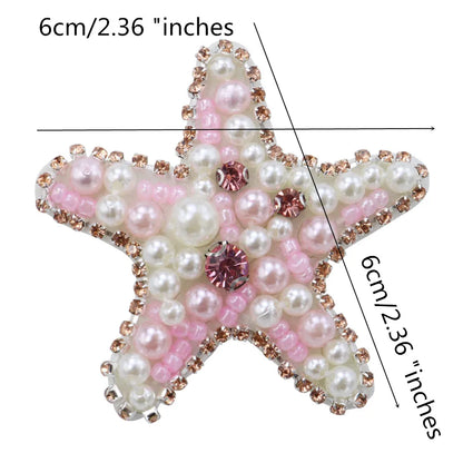 Marine Series Rhinestone Patches - Handmade Shell Starfish Seahorse Leaf Beaded Sewing Appliques for DIY Clothing