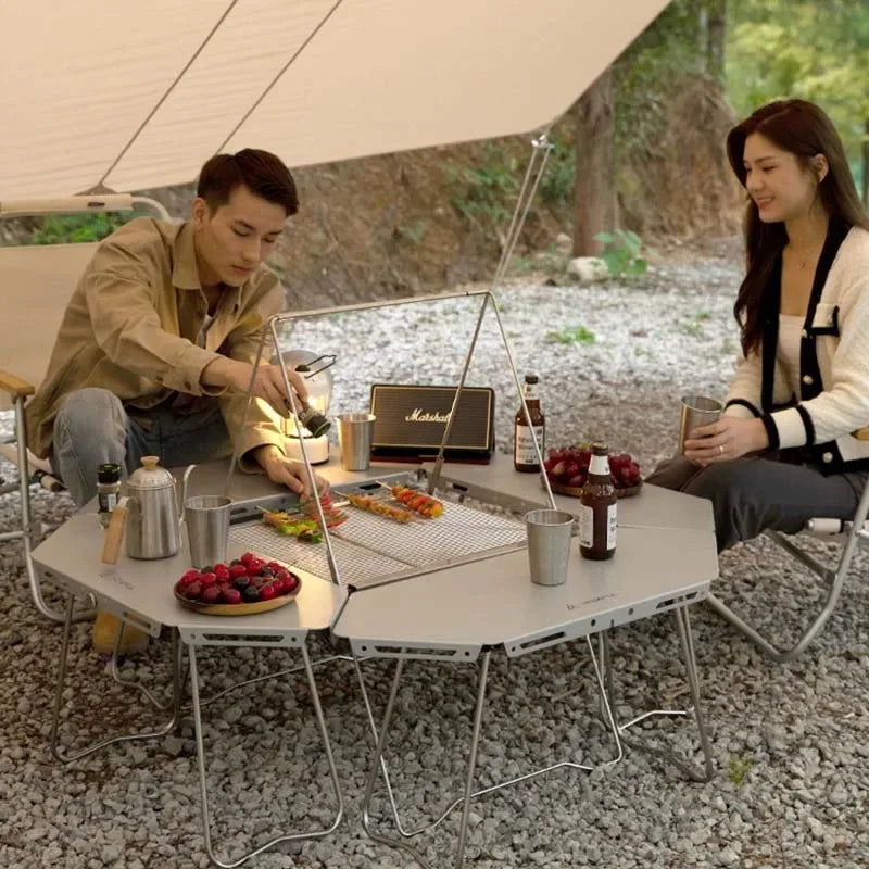 Homful Outdoor Multifunctional Stainless Steel Round Table – Foldable BBQ & Campfire Table for Camping