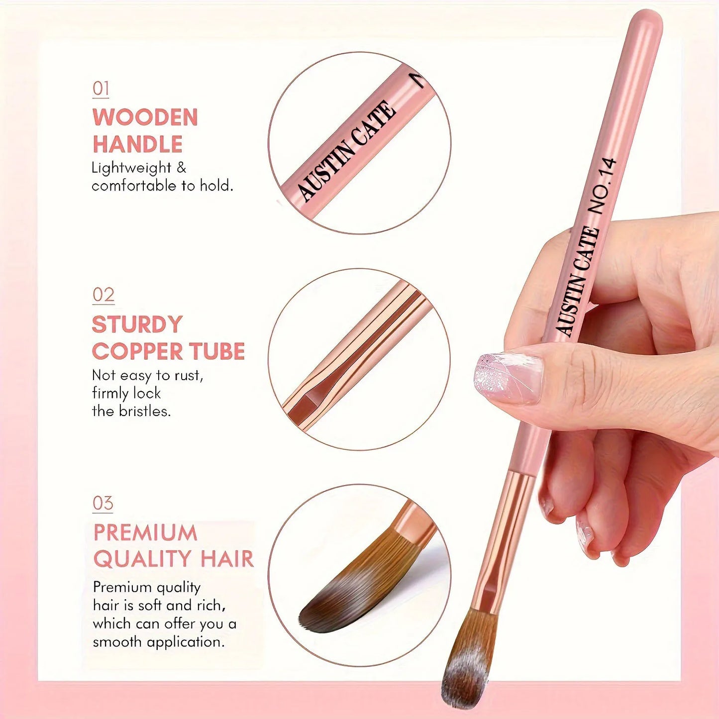 3Pcs Acrylic Nail Brush Set #8/10/14 - Professional Nail Brushes for Acrylic Powder Extensions, 3D Carving & Nail Art Salon Tools
