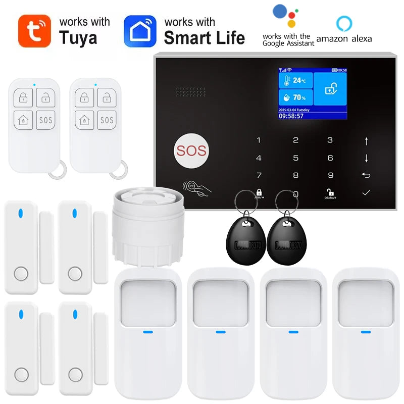 Home WIFI & GSM Security Alarm System – Anti-Theft with Door Sensor, PIR Motion Detector, Tuya Smart App & Alexa Control
