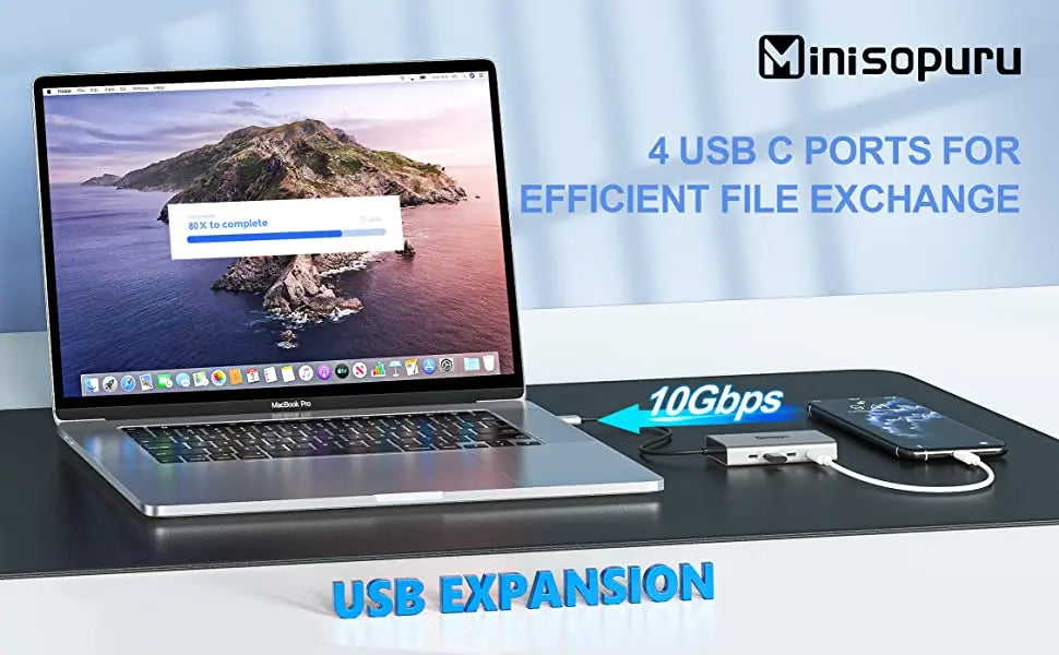 Minisopuru USB C Hub 10Gbps – USB 3.2 Type-C to USB Adapter with 100W PD for MacBook Pro, iMac & PC Accessories