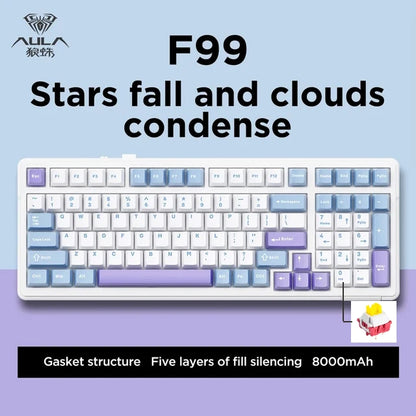AULA F99 99-Key Gaming Mechanical Keyboard – Wired, 2.4G Wireless, Bluetooth, Hot-Swappable PBT Gasket RGB for Gaming & Typing