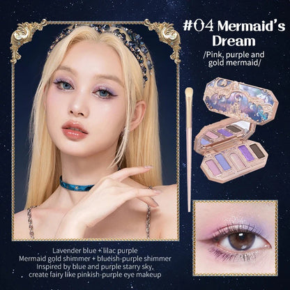 Flower Knows Moonlight Mermaid Eyeshadow Palette – 5-Color Matte, Shimmer & Glitter Waterproof Eye Shadow