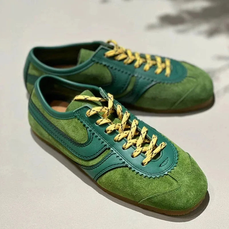 Real Leather German Training Shoes for Women — 2025 Retro Fashion Four Seasons Running & Casual Forrest Gump Style Sneakers