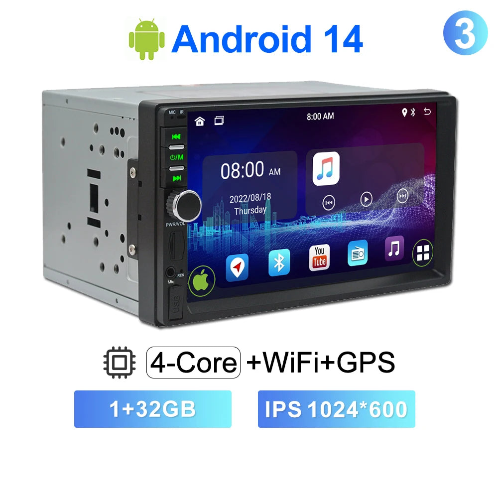 CAIXI 2Din Android 14 Car Radio — Universal CarPlay GPS Multimedia Autoradio for Toyota, Nissan, Jeep, Hyundai, Kia, Chevrolet, VW & Fiat