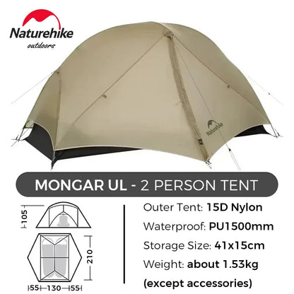 Naturehike Mongar UL Hiking Tent – 1-2 Person Ultralight Waterproof 15D Nylon Backpacking Tent