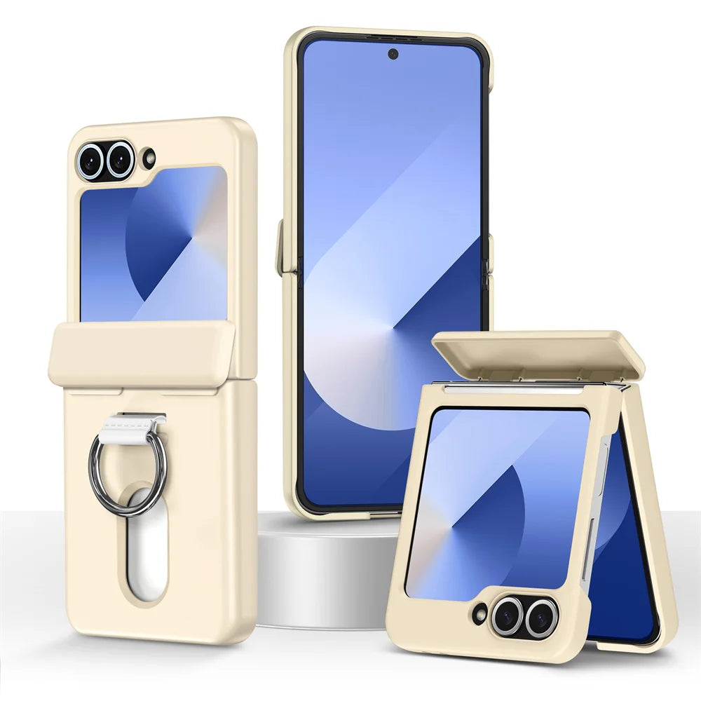Luxury Wallet Clip Phone Case for Samsung Z Flip — Shockproof Card Slot Cover with Finger Ring for Z Flip 5/6/7/5G