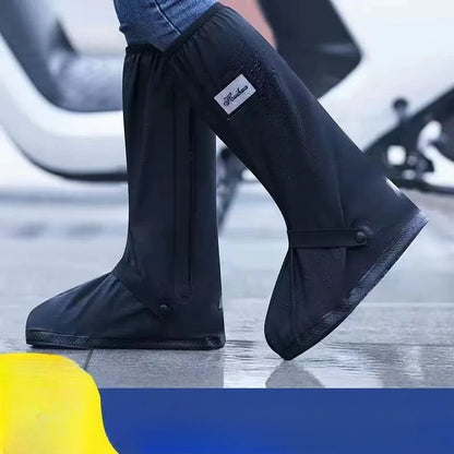 Black Waterproof Rain Boot Covers – High-Top Shoe Covers with Reflector for Motorcycle, Bike & Outdoor Use (Men & Women)