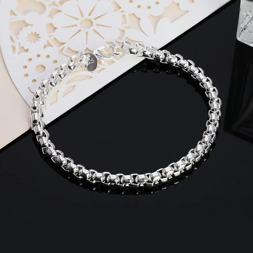 925 Sterling Silver 4mm Round Box Chain Necklace & Bracelet Set — 45–60cm Jewelry for Women, Men, and Boys, Wedding & Engagement Charm