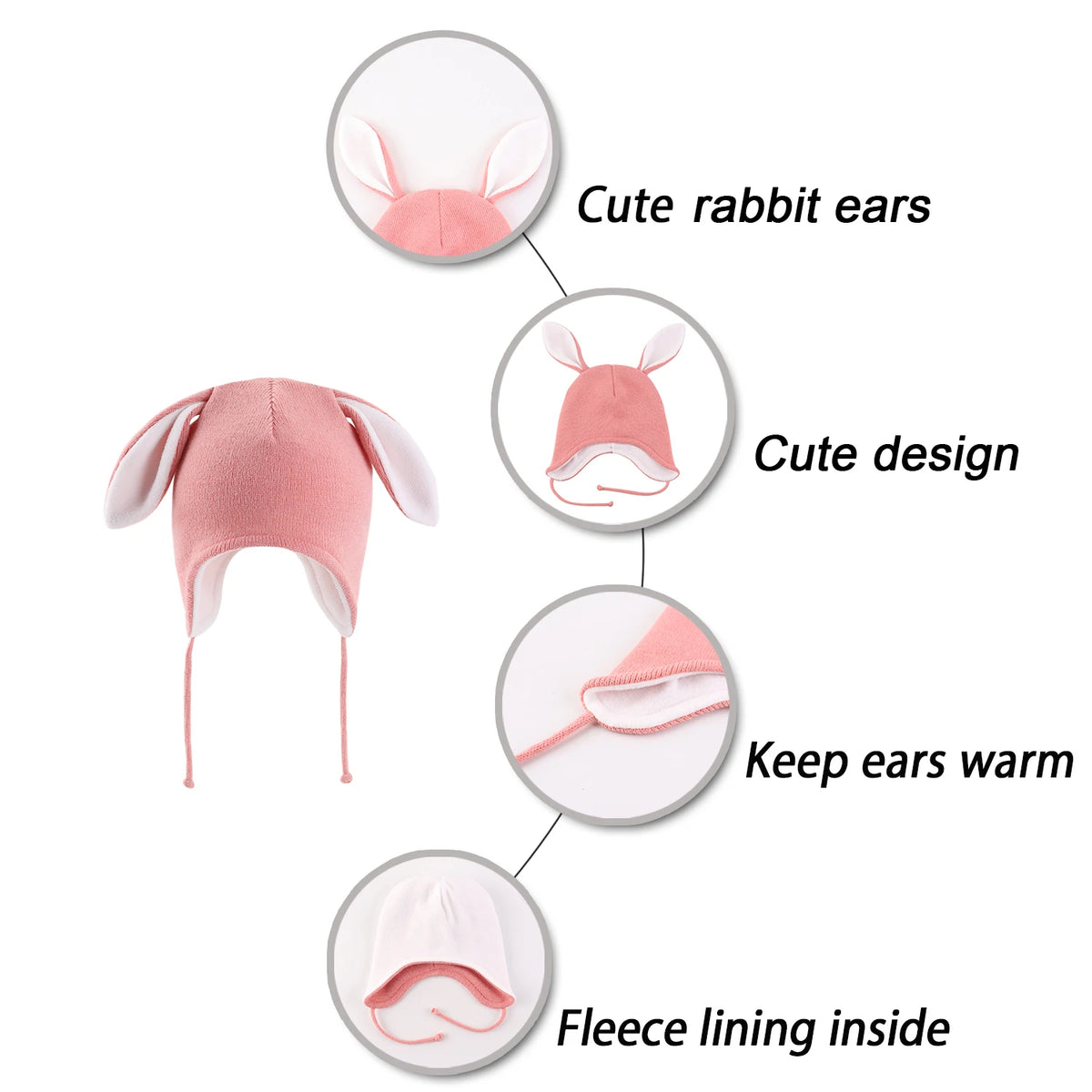 Baby Winter Hat - Warm Fleece-Lined Bunny Earflap Beanie for Toddler Girls and Boys