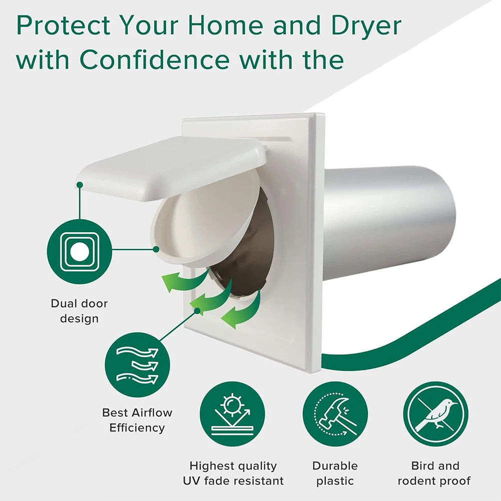 Dual Door Dryer Vent Cover with Screws – Easy Install Exterior Exhaust Vent for Home Safety
