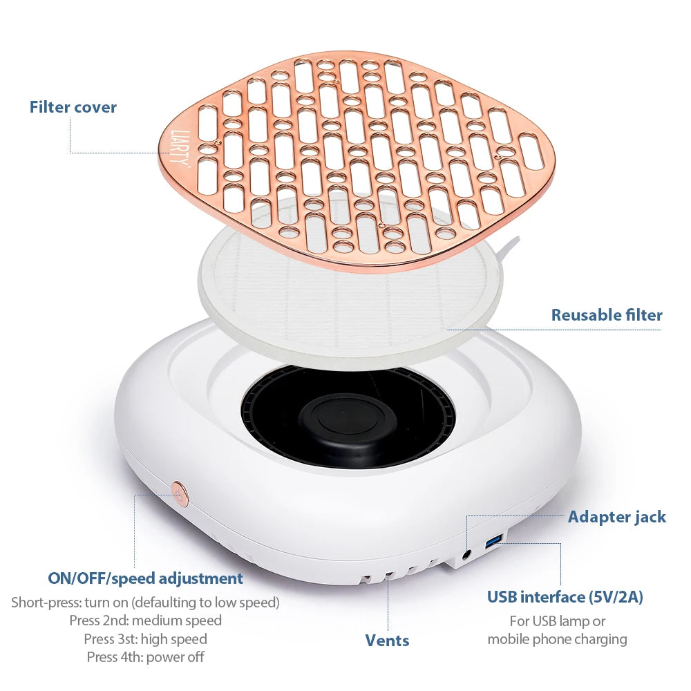 130W Brushless Nail Dust Collector – Powerful Suction Nail Dust Extractor, Manicure Vacuum Cleaner with 2 Filters