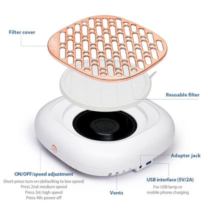 130W Brushless Nail Dust Collector – Powerful Suction Nail Dust Extractor, Manicure Vacuum Cleaner with 2 Filters