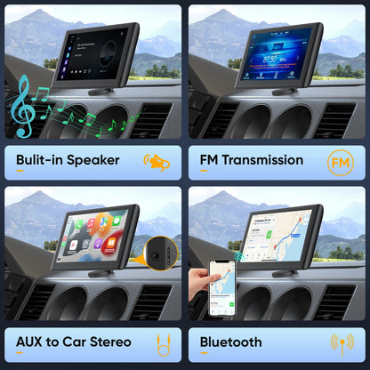 Pionrat 7" Portable CarPlay Screen - Wireless Android Auto Touchscreen with Bluetooth & Navigation