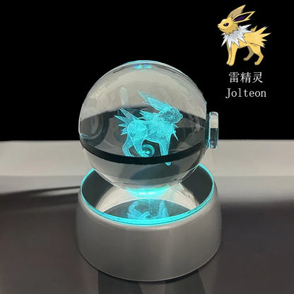 Pokémon 3D Crystal Ball LED Night Light – Pikachu Gengar Eevee Mewtwo Pokéball Base Lamp Kids Birthday & Home Decor Gift