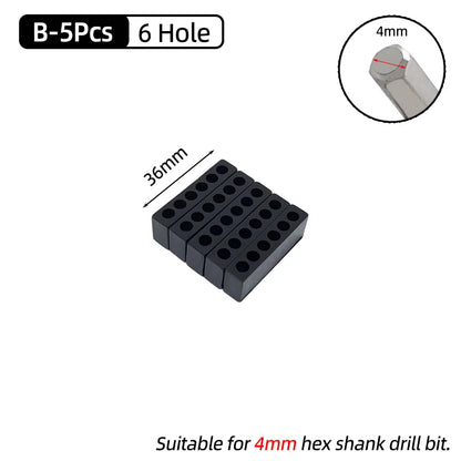 5-Piece Hex Shank Screwdriver Bit Holder Set - Plastic Storage Stand for 6/8/10/12/15 Hole Drill Bits
