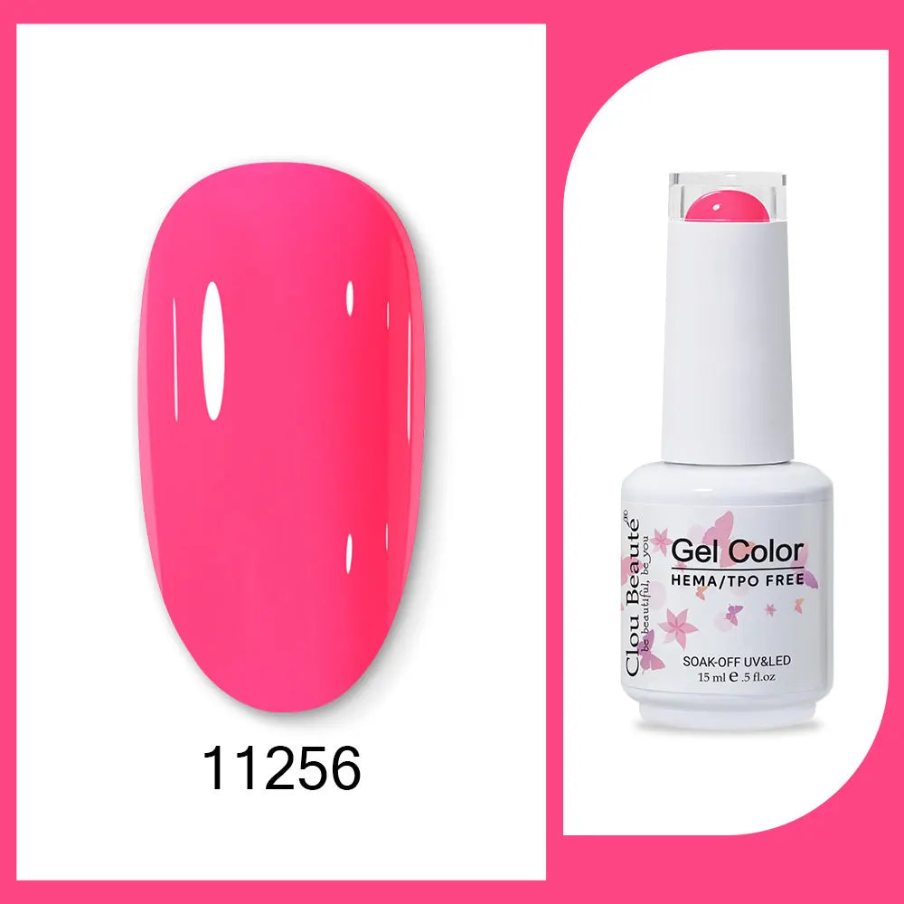 Clou Beaute 15ml Gel Nail Polish Set – Red Black White Green Neon UV Soak-Off Semi-Permanent Nail Varnish Base & Velvet Top Coat