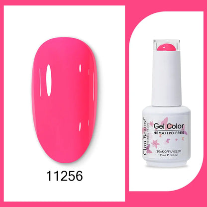 Clou Beaute 15ml Gel Nail Polish Set – Red Black White Green Neon UV Soak-Off Semi-Permanent Nail Varnish Base & Velvet Top Coat