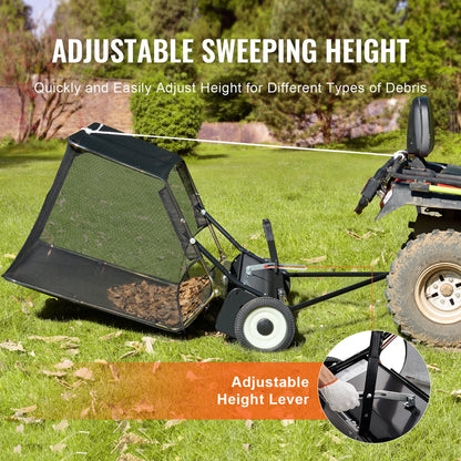 SucceBuy 52 Inch Lawn Sweeper - Heavy Duty Tow Behind Leaf and Grass Collector with 26CuFt Hopper
