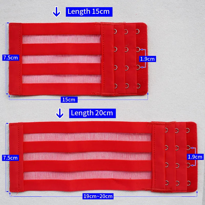 15cm/20cm Bra Extension Straps for Women – Elastic Adjustable Extenders with 3 or 4 Buckles & Hook Clips