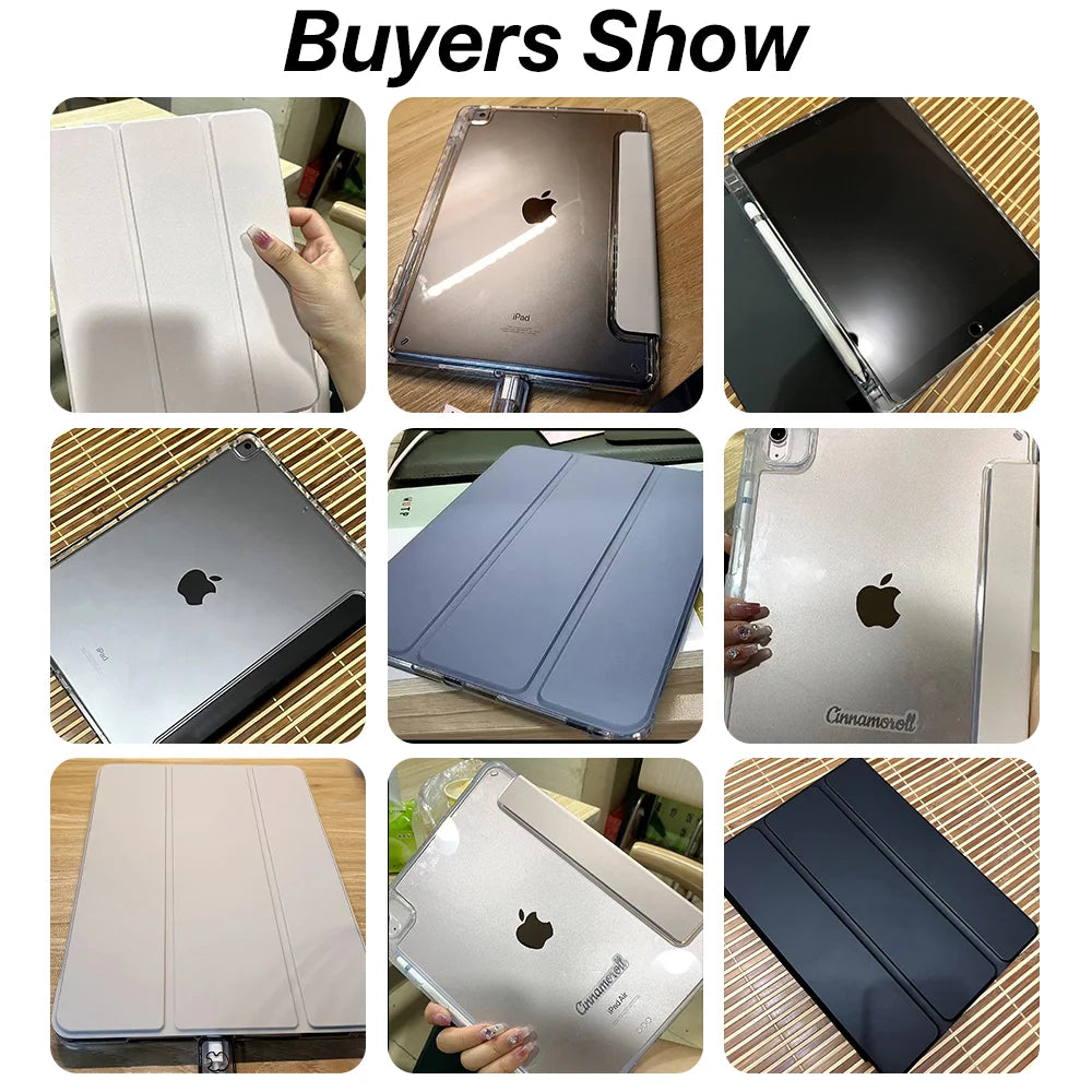 Transparent iPad Case - Protective Cover with Pencil Holder for iPad 7th–9th Gen, 10.2-Inch, Air 4/5, 10.9-Inch & Pro 12.9-Inch