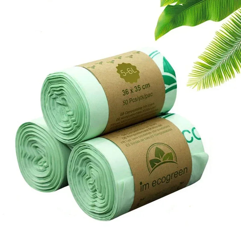 50pcs Biodegradable Trash Bags – 6/8/10L Compostable Household Garbage Bags for Kitchen Use