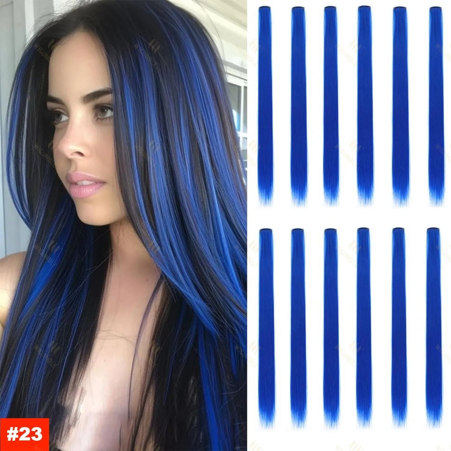 18-Color Clip-In Hair Extensions – 22 Inch Long Straight Synthetic Wig with High Gloss for Women & Children