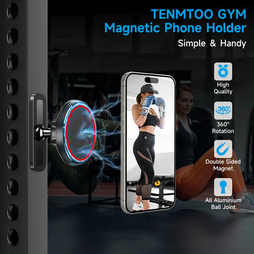 Tenmtoo Gym Magnetic Phone Holder – 360° Adjustable Stand for MagSafe, Compatible with iPhone 15/14/13 & 4.7-6.5 Inch Smartphones