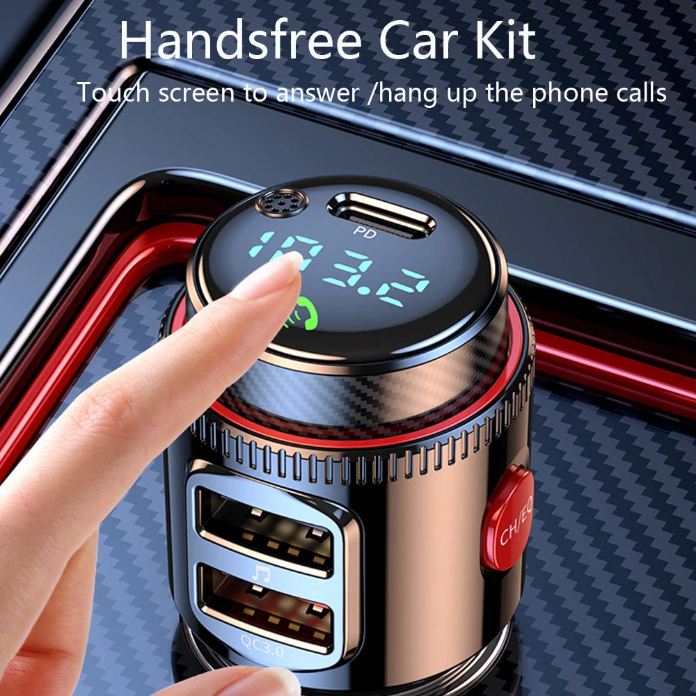 VR Robot PD30W+QC 3.0 Bluetooth 5.4 Car FM Transmitter – Wireless MP3 Player Handsfree Adapter with USB Fast Charging & U Disk Support