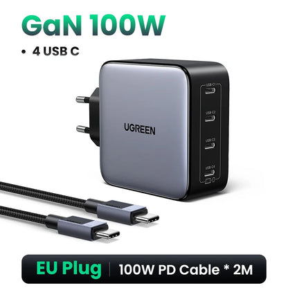 UGREEN 100W GaN 5-Port USB-C Charger – Fast Charger QC4.0/3.0 PPS for MacBook, Laptop, iPhone 16/15/14 Pro, Tablet