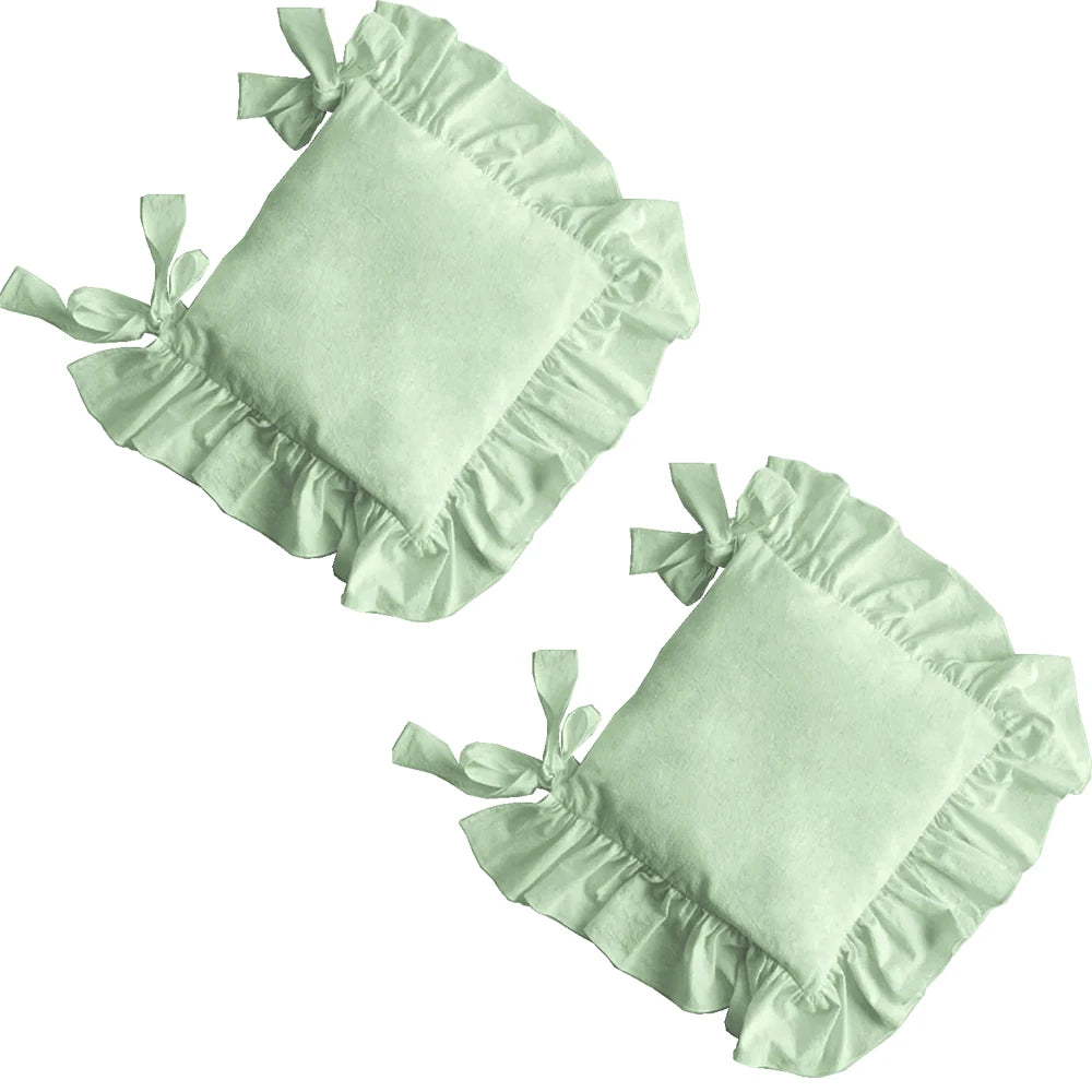 Ruffled Dining Chair Pads - Vintage Seat Cushion Covers with Ties Non-Slip Kitchen Farmhouse Decor