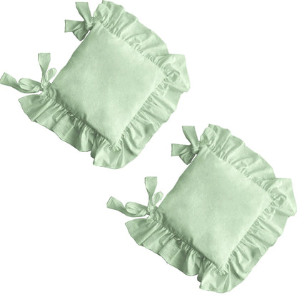 Ruffled Dining Chair Pads - Vintage Seat Cushion Covers with Ties Non-Slip Kitchen Farmhouse Decor
