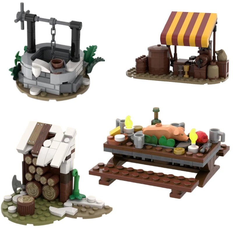 Spot MOC Small Particle Building Blocks — Dining Table & Barrel Decoration Educational Assembly Toy