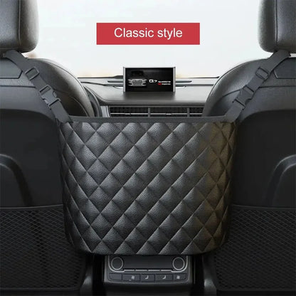 Large Capacity Car Middle Seat Storage Net - Leather Hanging Bag & Seat Back Organizer